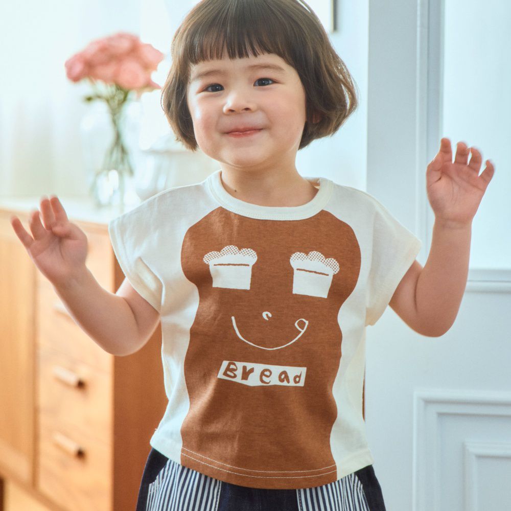 First Blue 美味吐司圖案純棉短袖上衣-咖啡