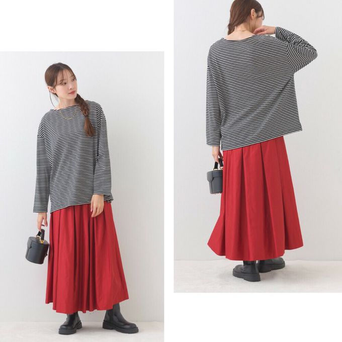 日本 OMNES - 100%棉 經典款細條紋長袖上衣-白底紅條紋