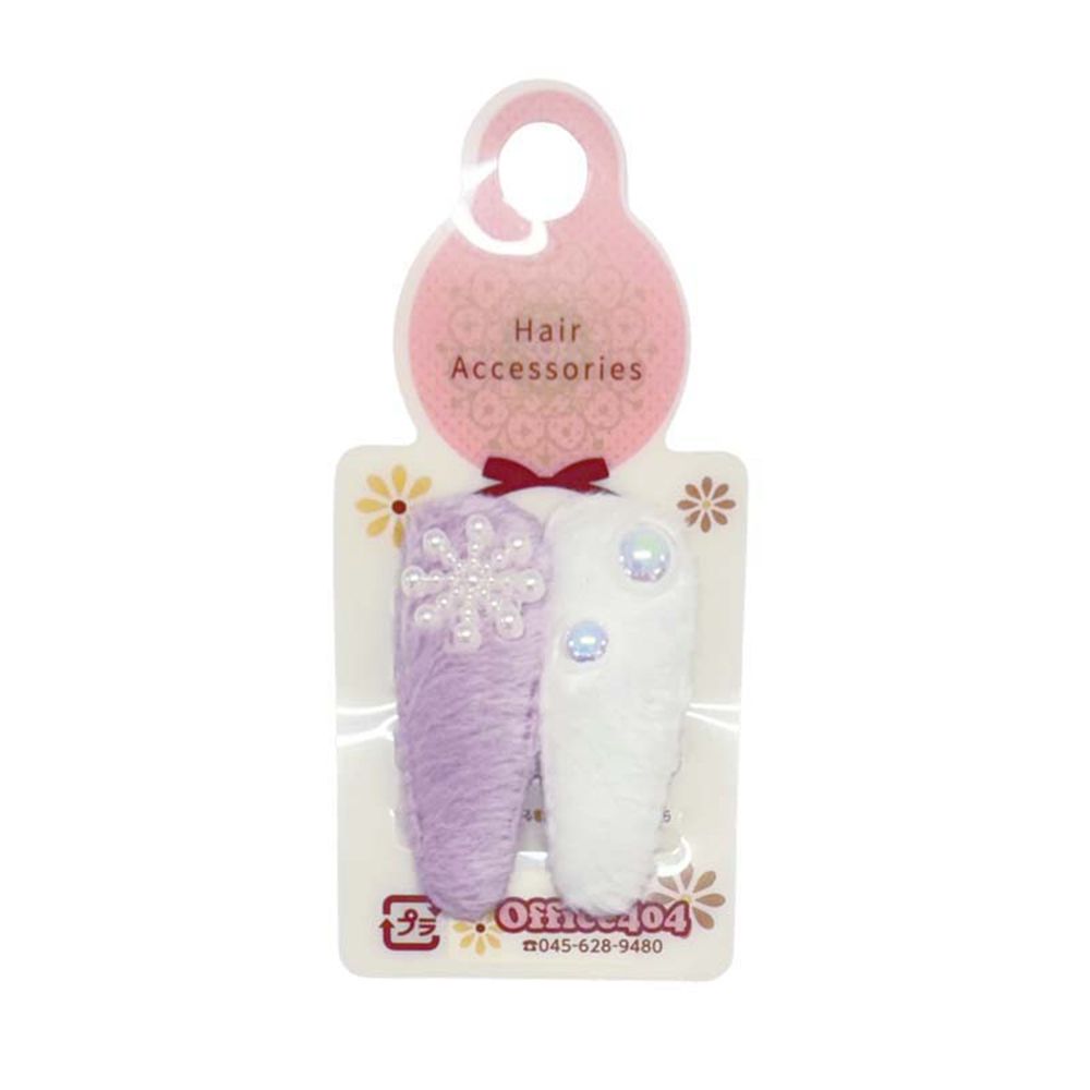 毛絨髮夾-雪花&珠珠