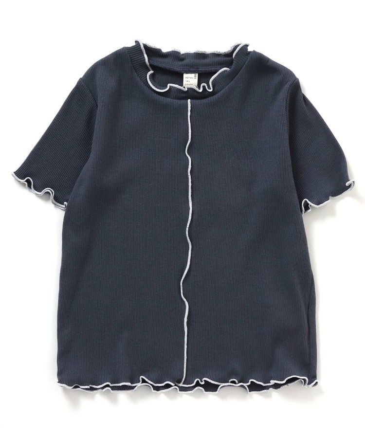 日本 apres les cours - 浪漫滾邊設計羅紋短袖上衣-卡其