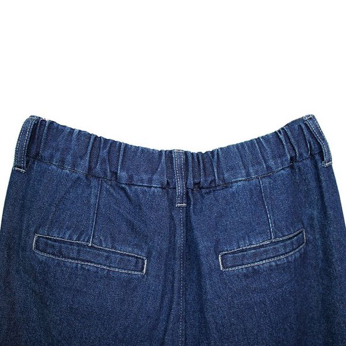 日本女裝代購 - [熱銷款] 超藏肉休閒錐形美腿褲-丹寧-條紋海軍身深藍