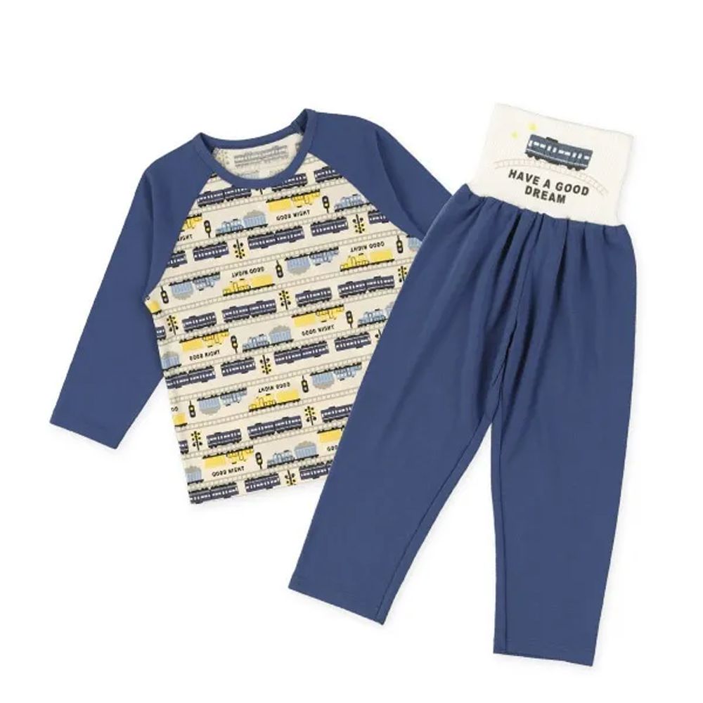 腹卷 四季款長袖睡衣/家居服套裝-排列電車-海軍藍