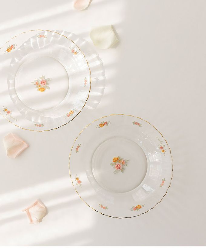 韓國 SSUEIM - 古典玫瑰系列金邊玻璃義大利麵深盤23cm