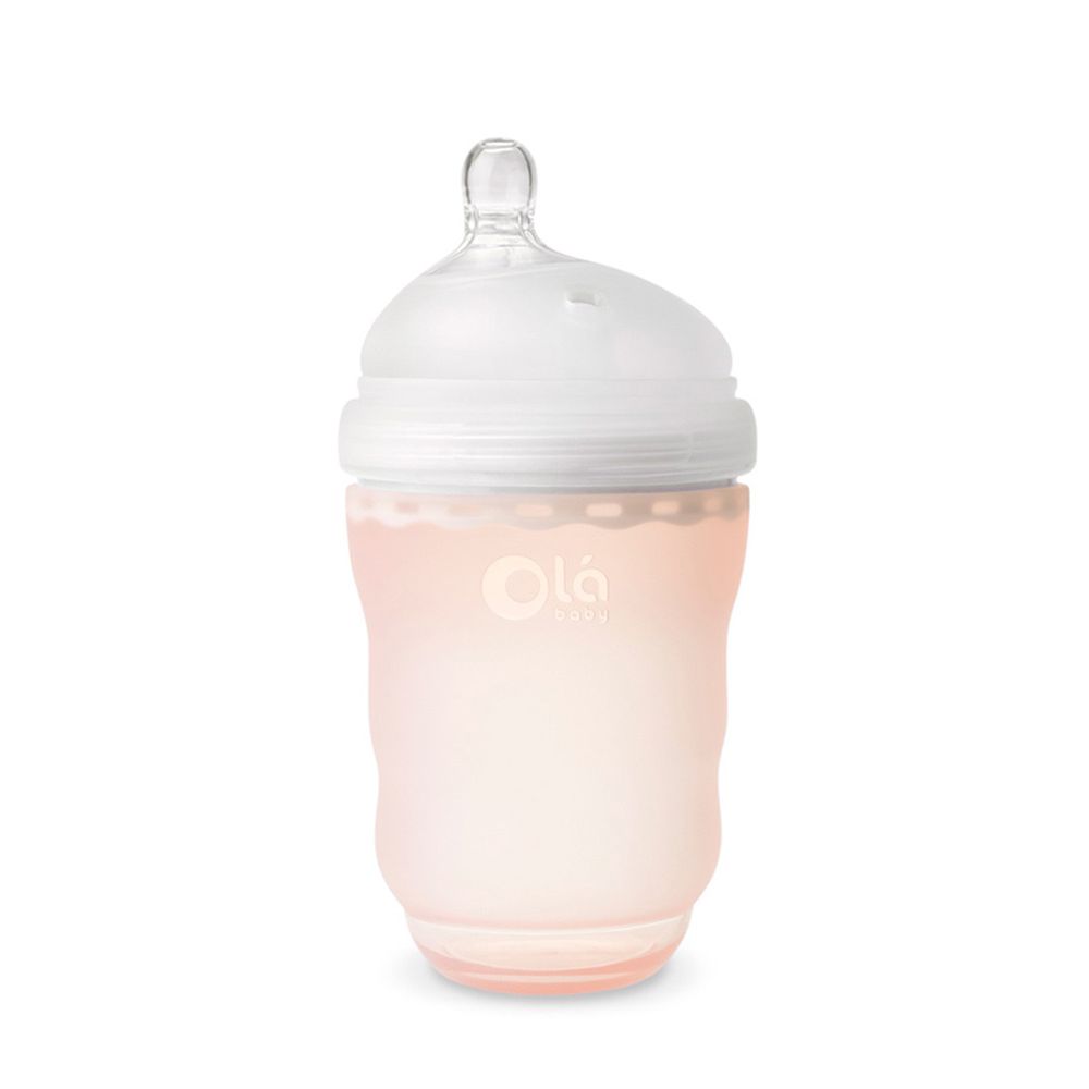美國 Olababy - 親密乳感寬口矽膠奶瓶-珊瑚橘-240ml