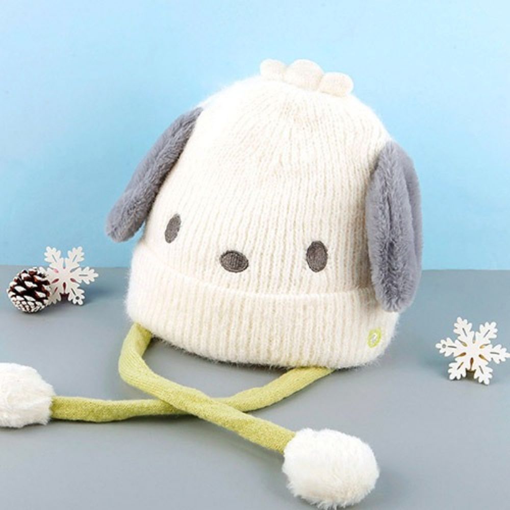 (耳朵可動)立體造型針織毛帽-卡通人物帕恰狗-白