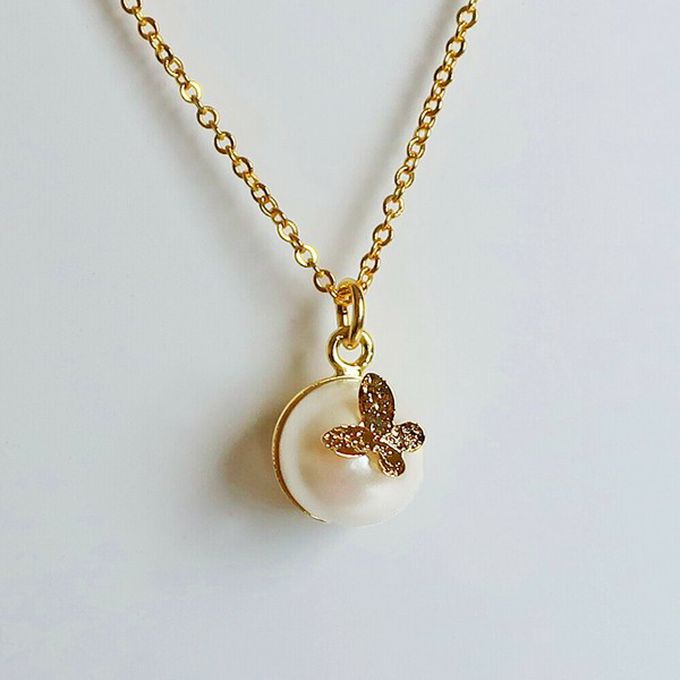 日本 Melody Accessory - 日本製 蝴蝶翩翩唯美單顆珍珠項鏈-金