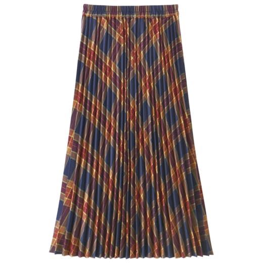 日本 BELLUNA - 學院氣質格紋百褶裙-卡其色系