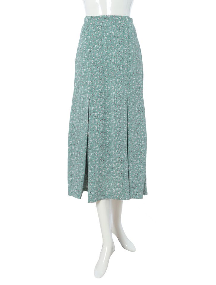 日本 fifth - 小碎花魚尾百褶長裙-綠