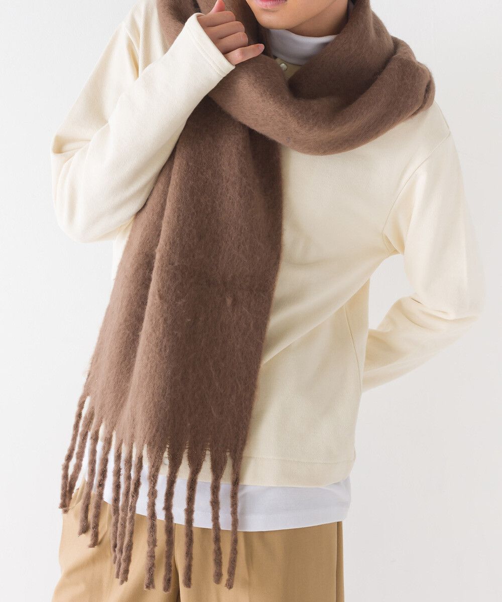 日本 OMNES - 起毛柔軟流蘇圍巾/披肩-粉橘黃 (36x198cm)