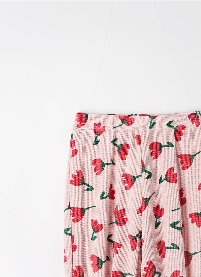 韓國 OZKIZ - 鬱金香鬆餅格紋長袖縮口套裝-紅花