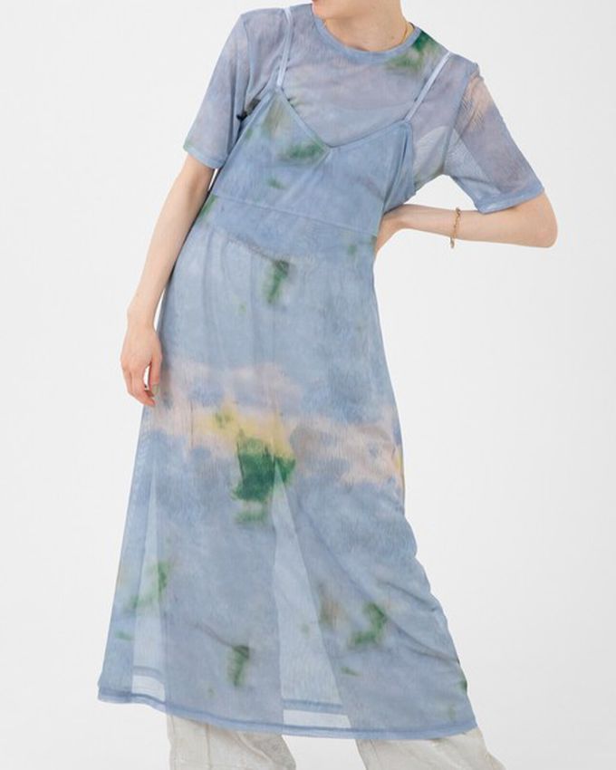 日本 gleam - 穿搭有型 暈染透膚細肩帶洋裝-橘系