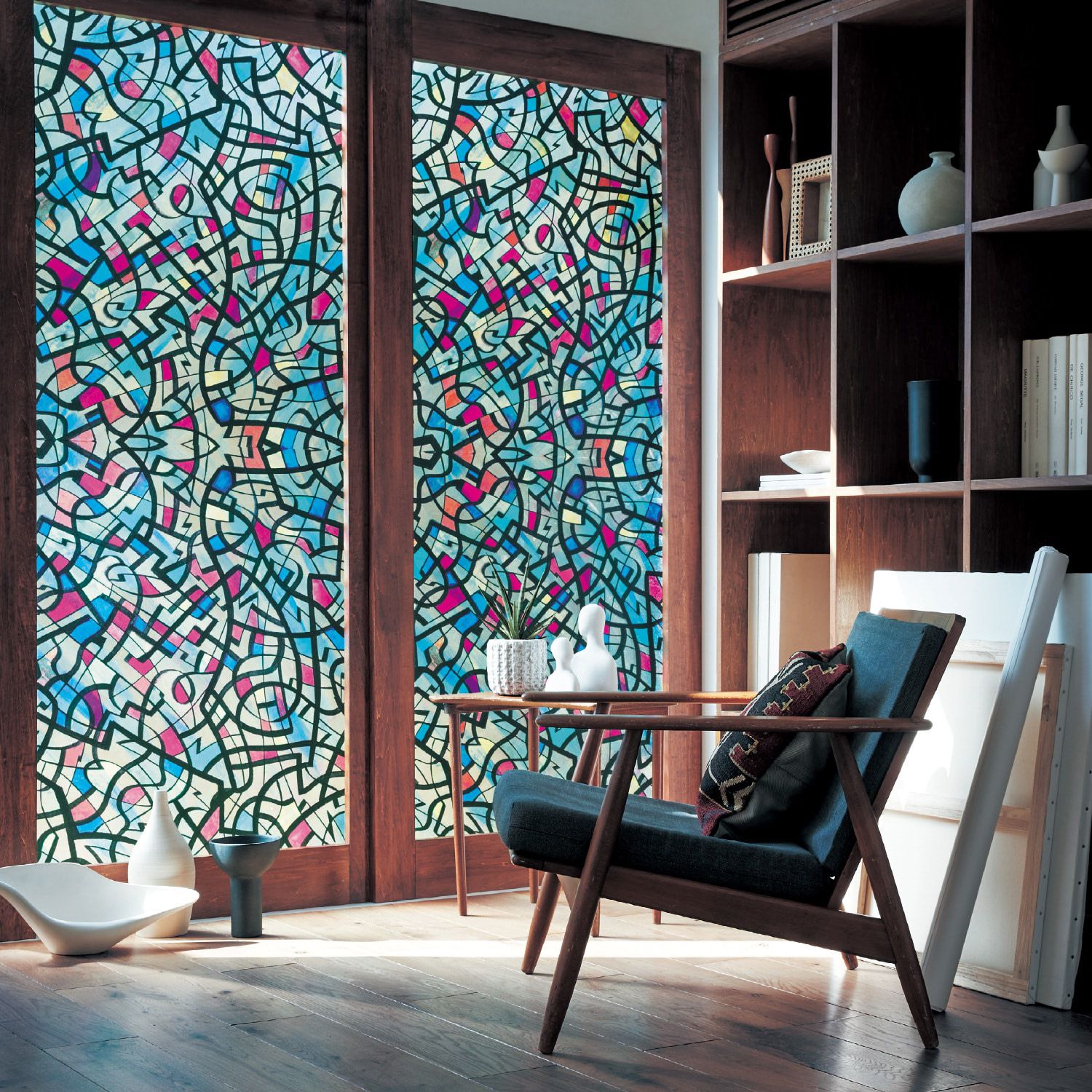 日本千趣會 - 日本製 設計師款90％抗UV光影窗貼(靜電式)-彩色玻璃 (92×90cm)