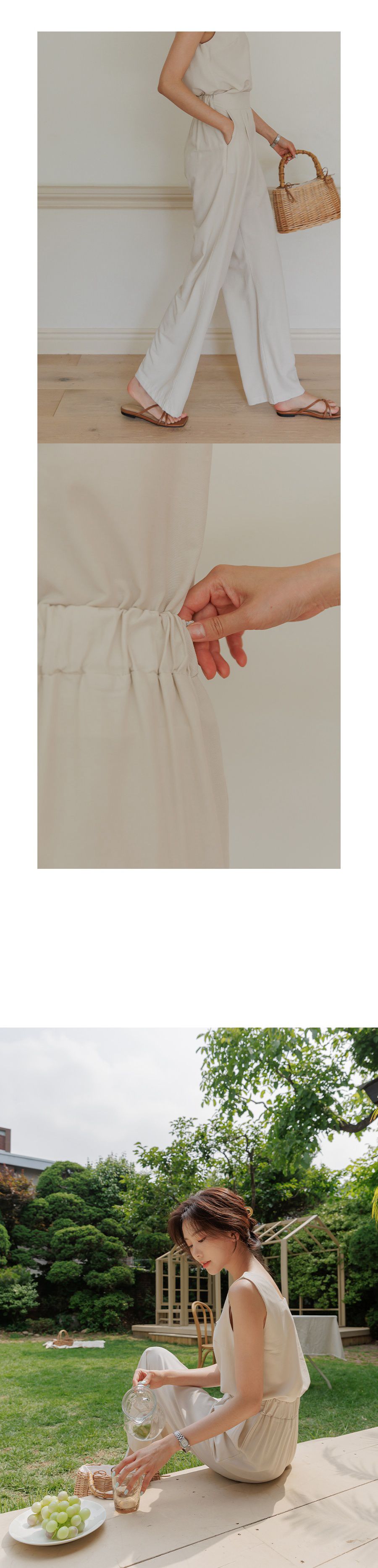 韓國 Urbantheroom - (兩件式)純色方領背心套裝-奶油杏 (Free)