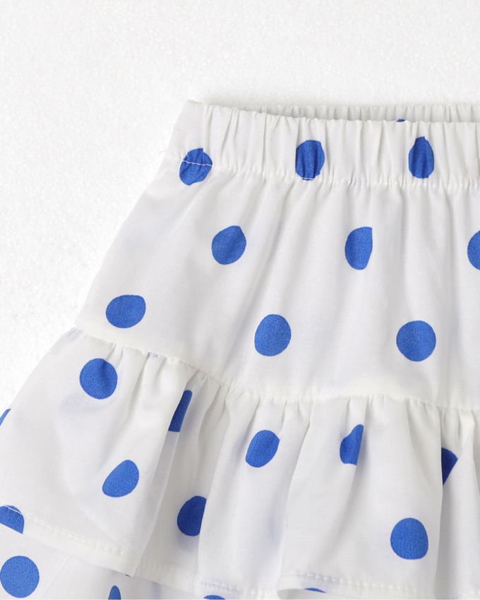 韓國 OZKIZ - 刺繡圓花裝飾層次短袖套裝-寶藍X白