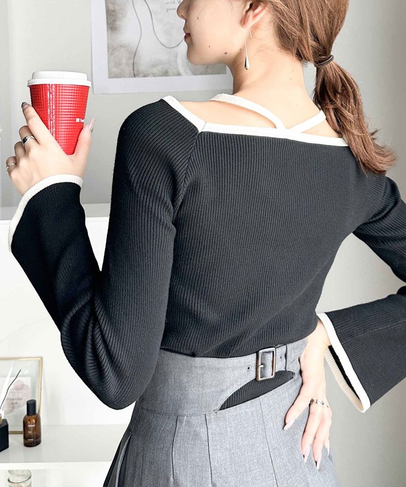 日本 Classical Elf - 氣質彈性微喇叭袖薄針織上衣-米杏