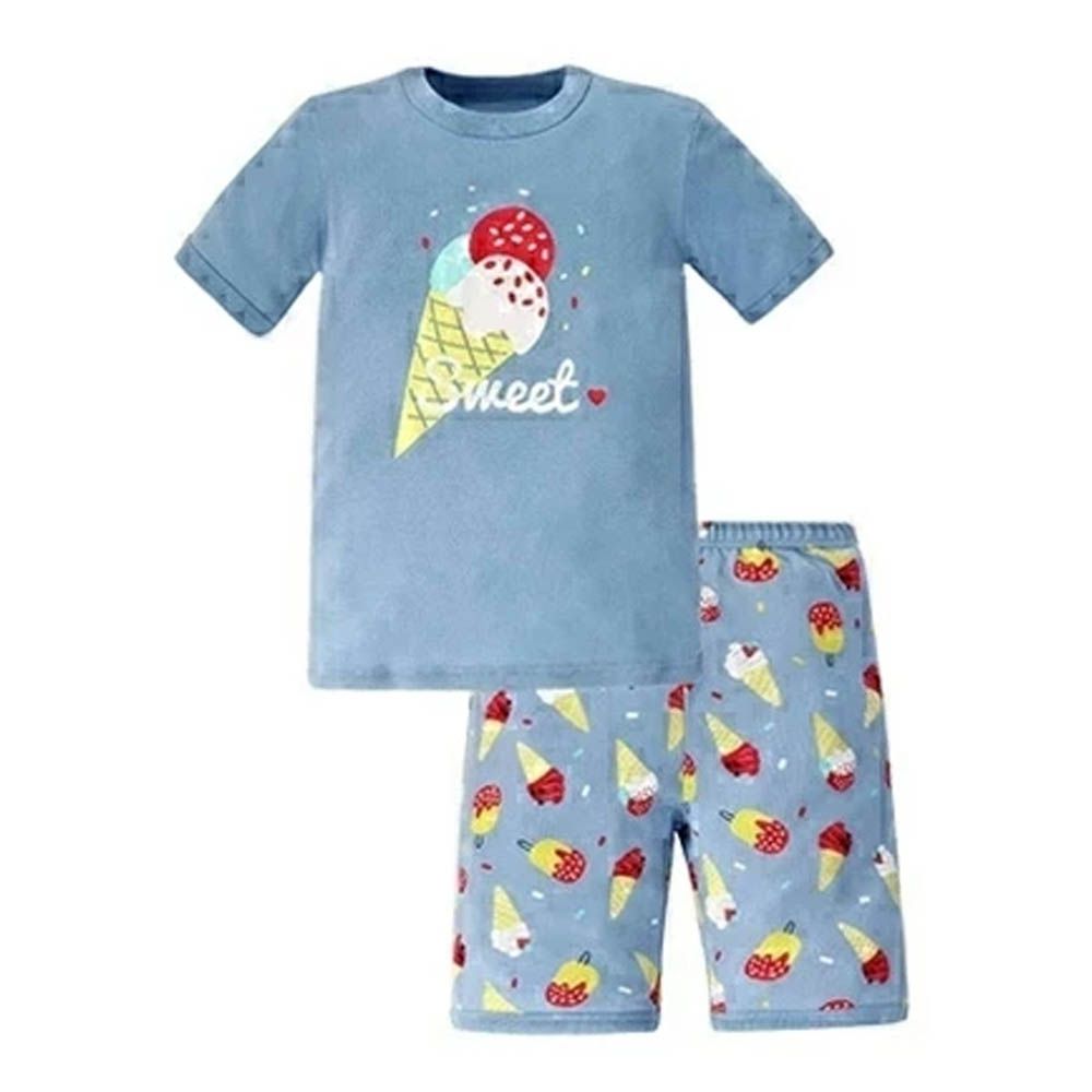 100%棉 舒適短袖睡衣/家居服-冰淇淋-水藍