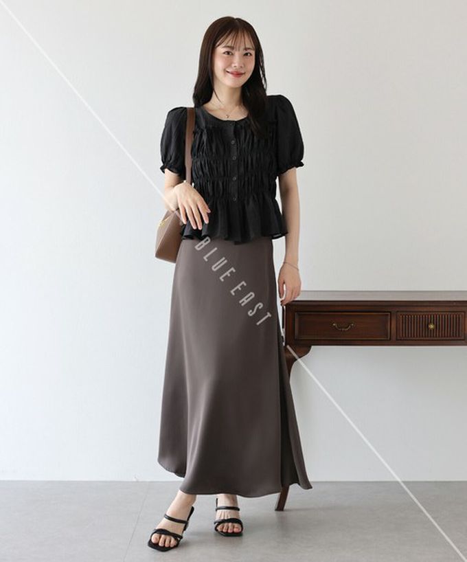 日本 BLUE EAST - 顯瘦皺摺荷葉泡泡短袖上衣-白