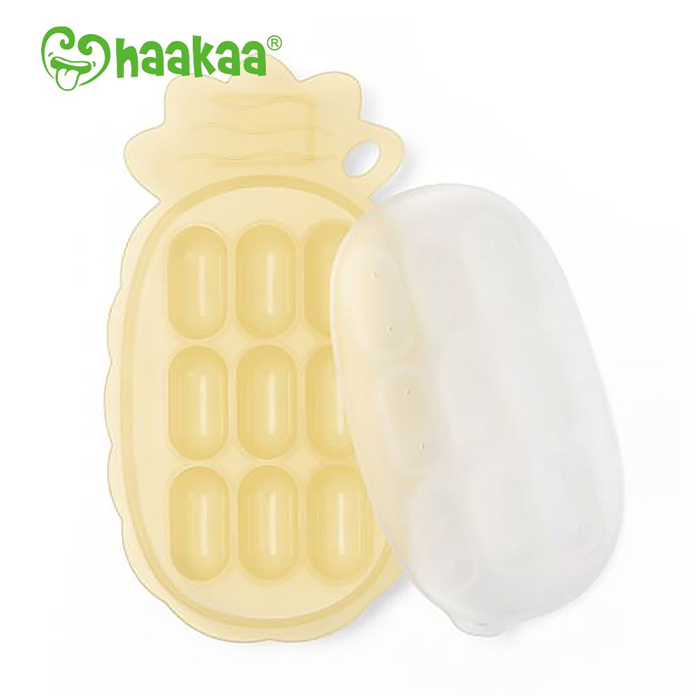 紐西蘭 HaaKaa - 鳳梨矽膠輔食模具 (帶標籤槽)-黃色-9格x10mL