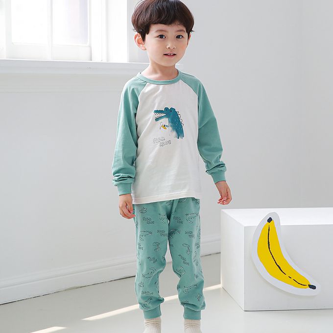 正韓 Cogibu - 極舒適無螢光劑 100% 有機棉幼兒/兒童睡衣/家居服套裝組-小鱷魚