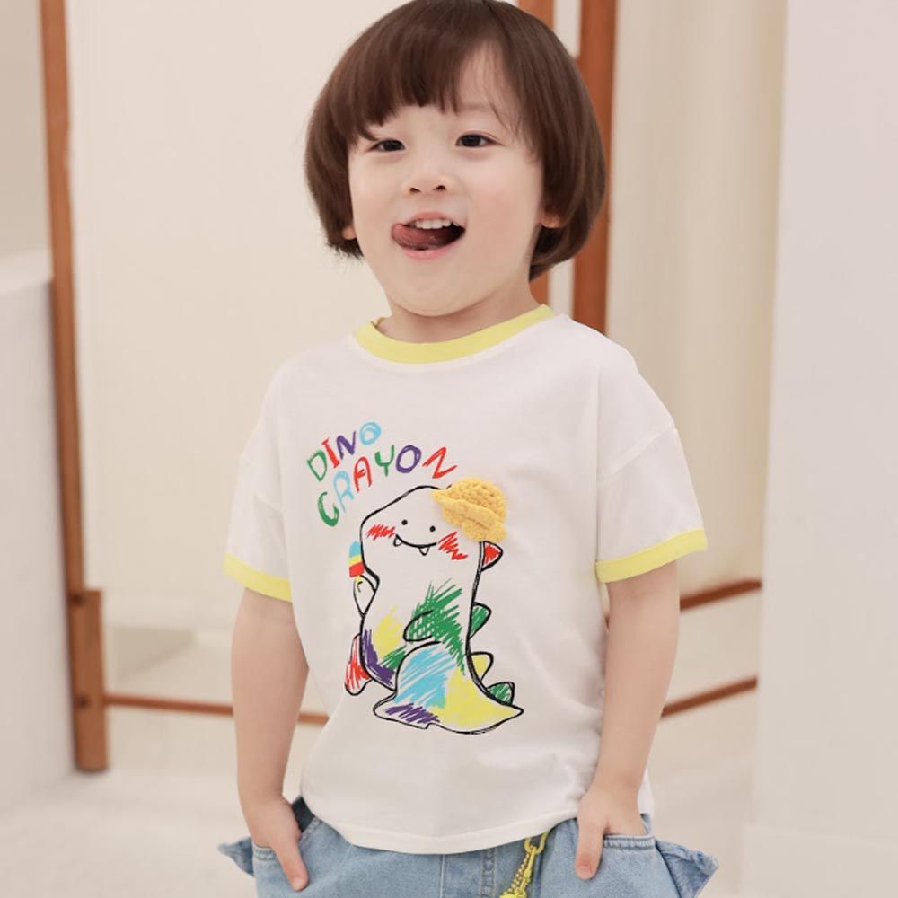 韓國 Coco rabbit - 蠟筆恐龍裝飾角短袖上衣-黃