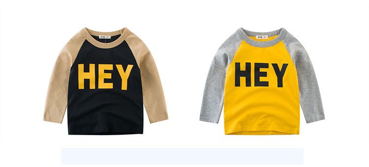 純棉長袖上衣-Hey-黑色x卡其色