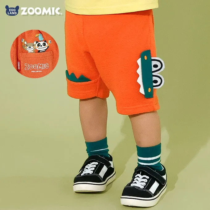 日本 ZOOLAND - 緹花針織立體圖案可愛短褲-幫鱷魚刷牙-黑