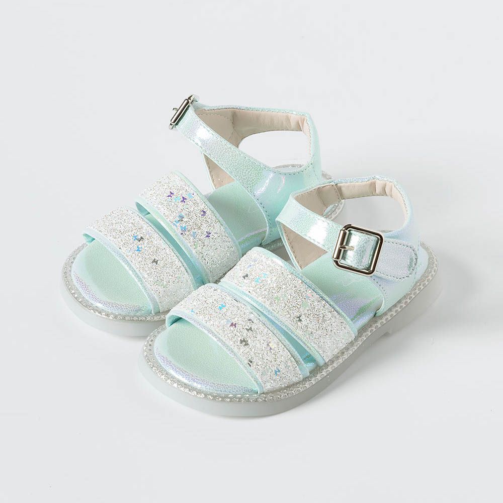 光澤感炫光亮片雙寬帶涼鞋-湖水綠