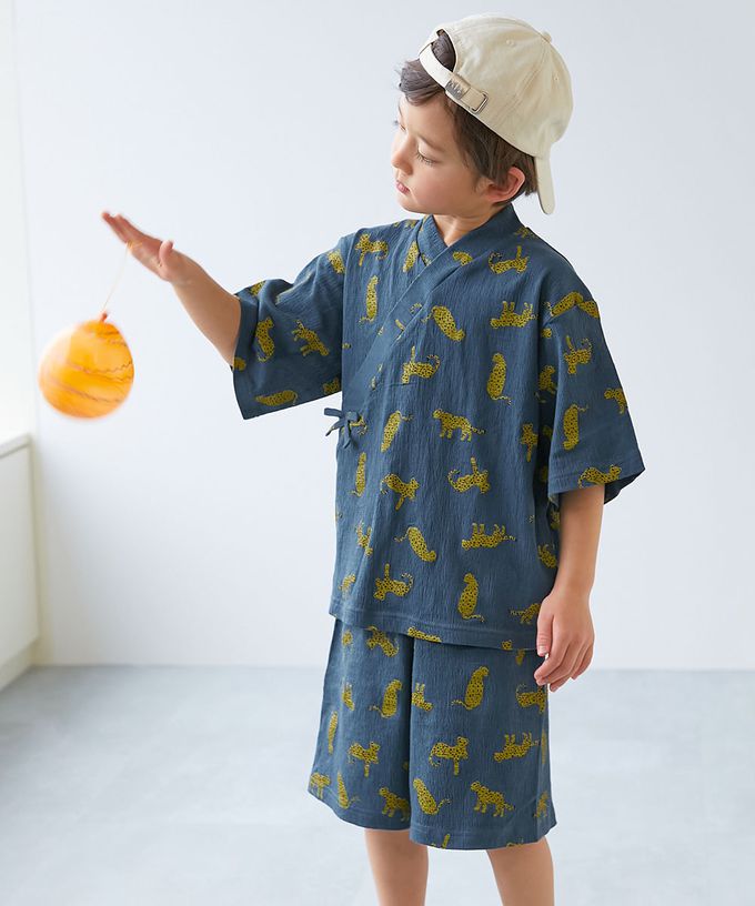 日本 devirock - 期間限定！夏日風情甚平套裝-花朵-黑