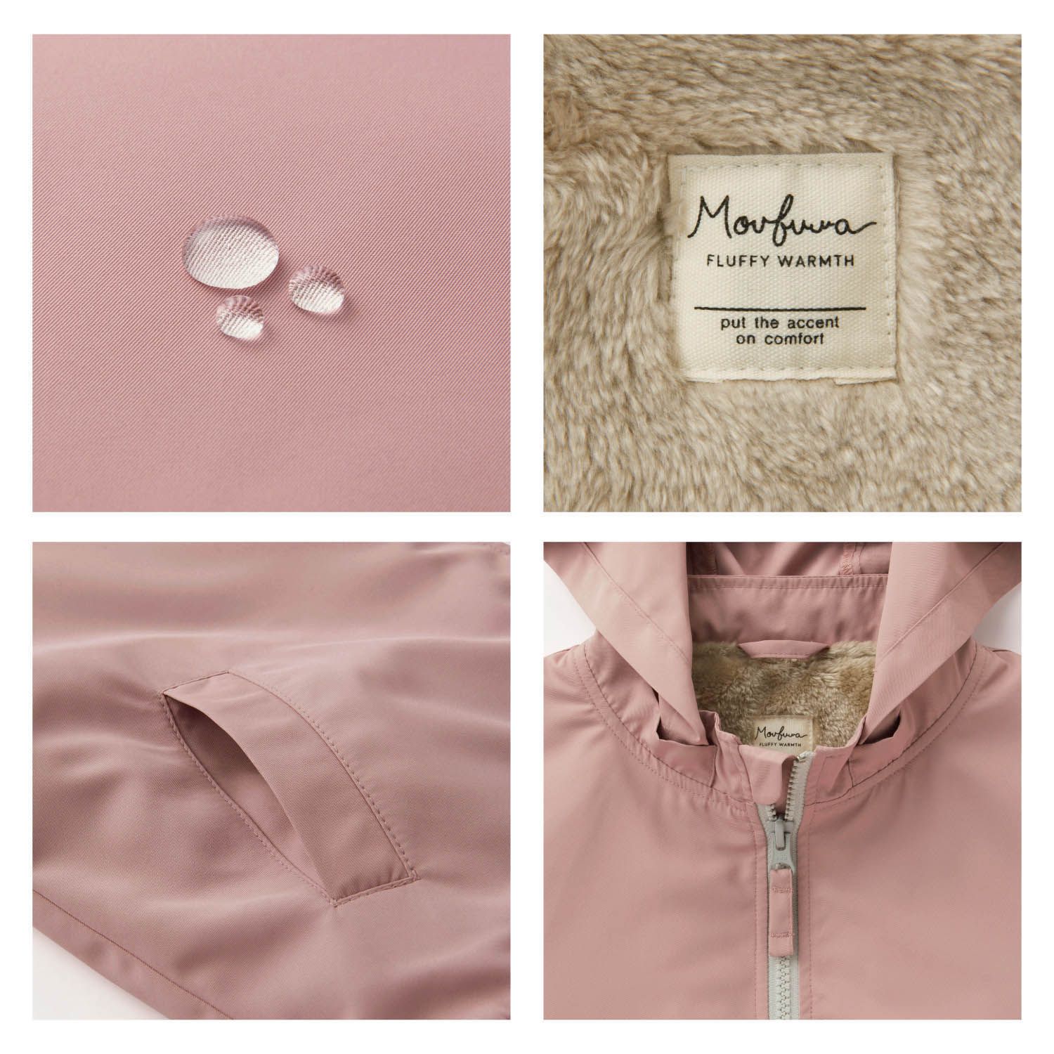 日本千趣會 - 毛茸茸內裡溫暖連帽外套-煙燻粉