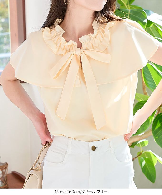 日本 Kobe Lettuce - 蝴蝶結甜美斗篷領無袖上衣-黑