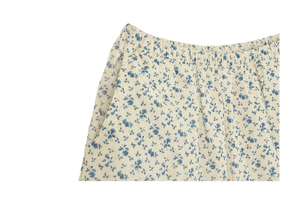 韓國 ULLALA - 玫瑰印花短袖睡衣(兩件式)-藍玫瑰 (FREE)