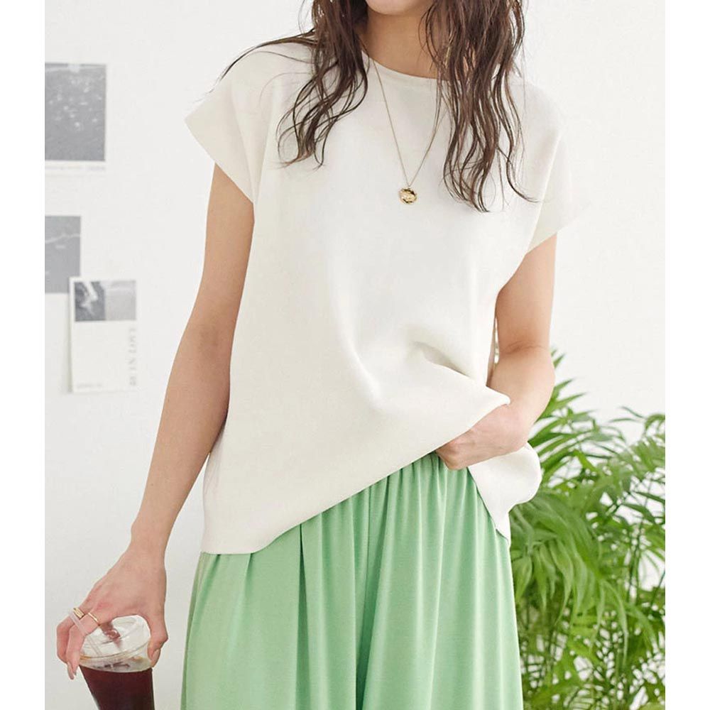 日本 Kobe Lettuce - 簡約顯瘦剪裁法式袖上衣-白