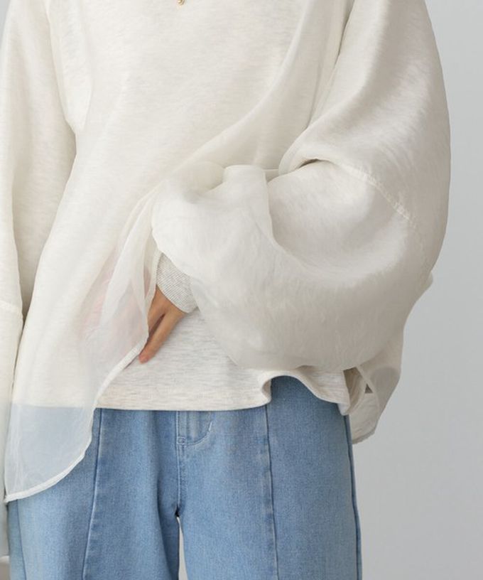 日本 Bab - 熱銷經典 薄紗層次裏毛長袖上衣-淺灰