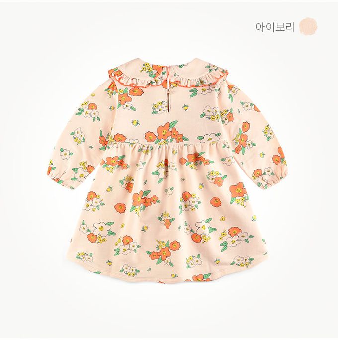 韓國 milk mile - 多彩圓花表情印網紗拼接洋裝