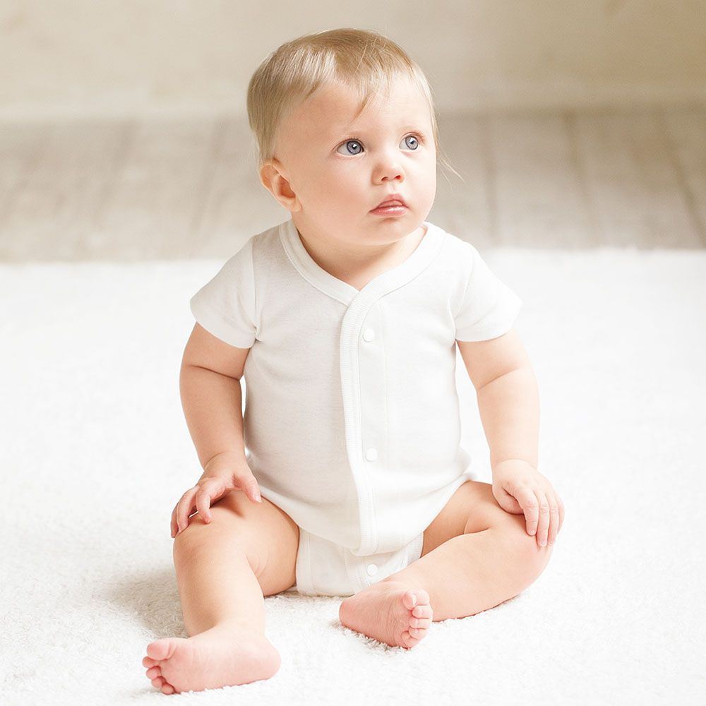 日本 Combi - mini系列-純棉短袖前開包屁衣-白色