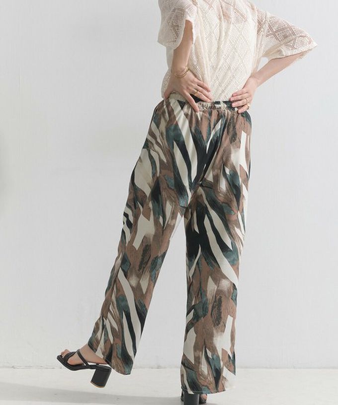 日本 le colis - [人氣款]個性派印花輕盈寬褲-幾何-藍x橘