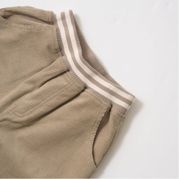 日本 b-ROOM - 休閒大口袋燈芯絨錐形長褲-奶茶