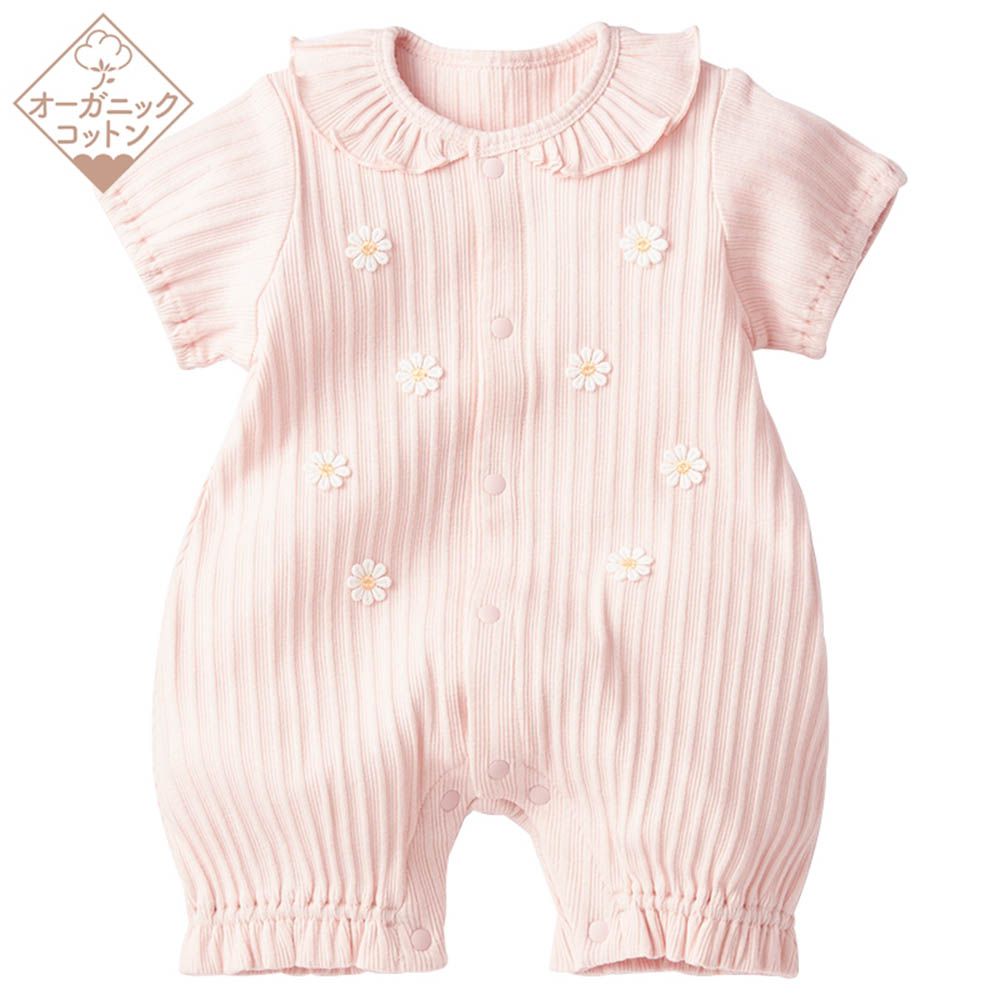 短袖兔裝 有機棉-小花-粉紅色