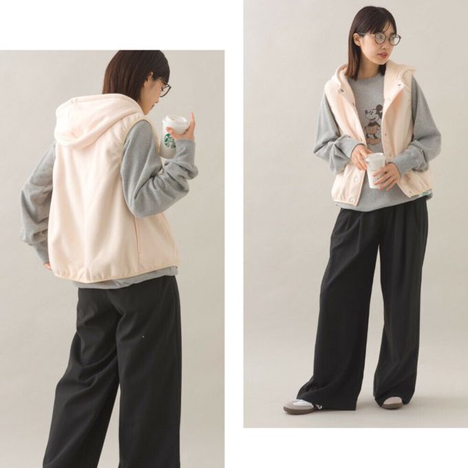 日本 OMNES - 裏起毛保暖短版運動風連帽背心-咖啡