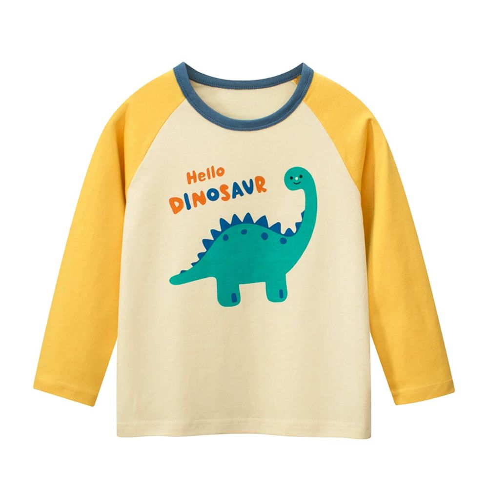 純棉長袖上衣-萌萌長頸龍-米杏/黃