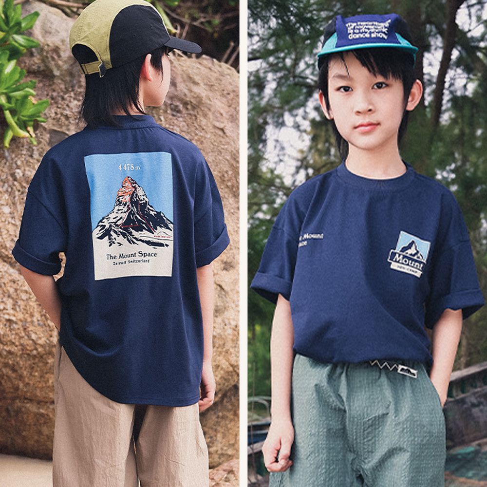 純棉圓領短袖上衣-巔峰視界-藏青