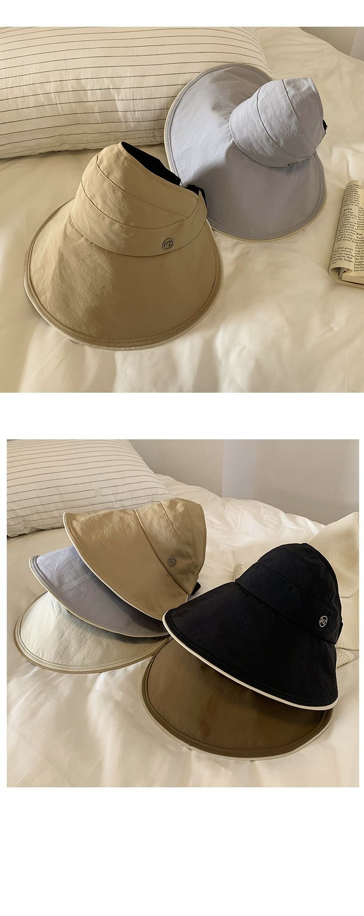 黑膠涼感防紫外線大帽簷空頂遮陽帽-可調節款-黑色