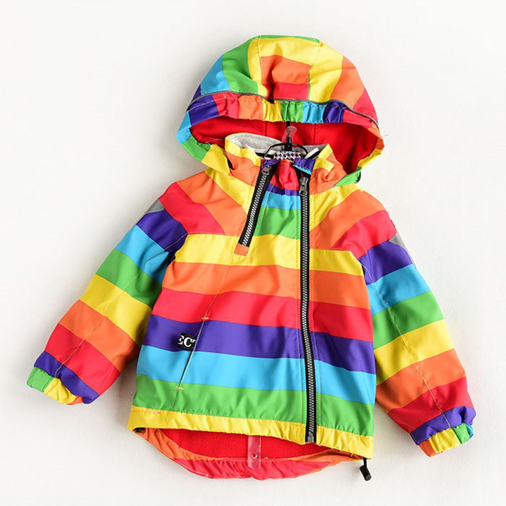 防風防雨反光衝鋒外套(加絨)-彩虹-斜拉鏈