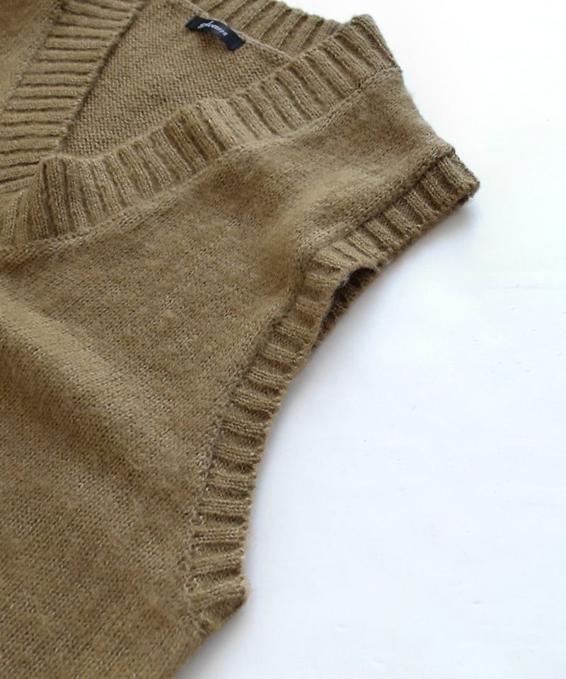 日本 zootie - 毛呢V領寬鬆針織背心-淺灰紫