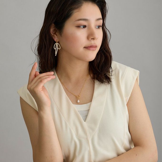 日本 Melody Accessory - 可愛感珍珠蝴蝶結耳環-金