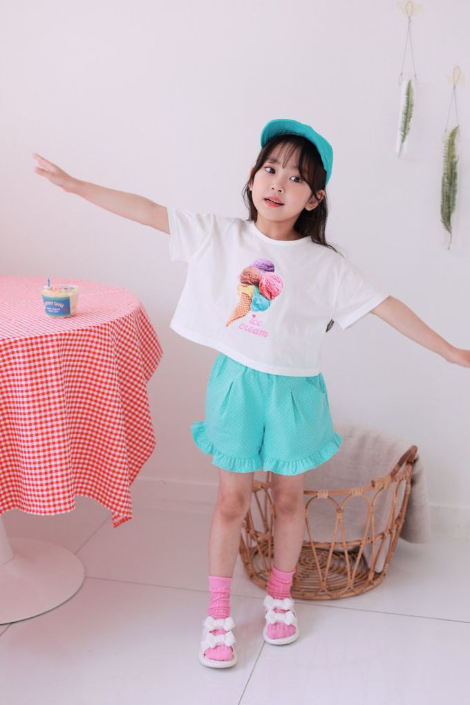 韓國 Dalla - 繽紛甜筒印短袖上衣-珊瑚橘