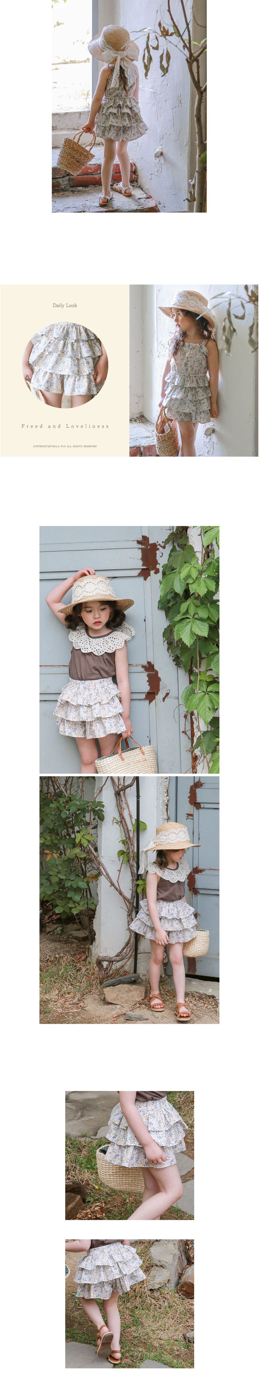 韓國 Puellaflo - 碎花三層蛋糕褲裙-黃花(杏底)