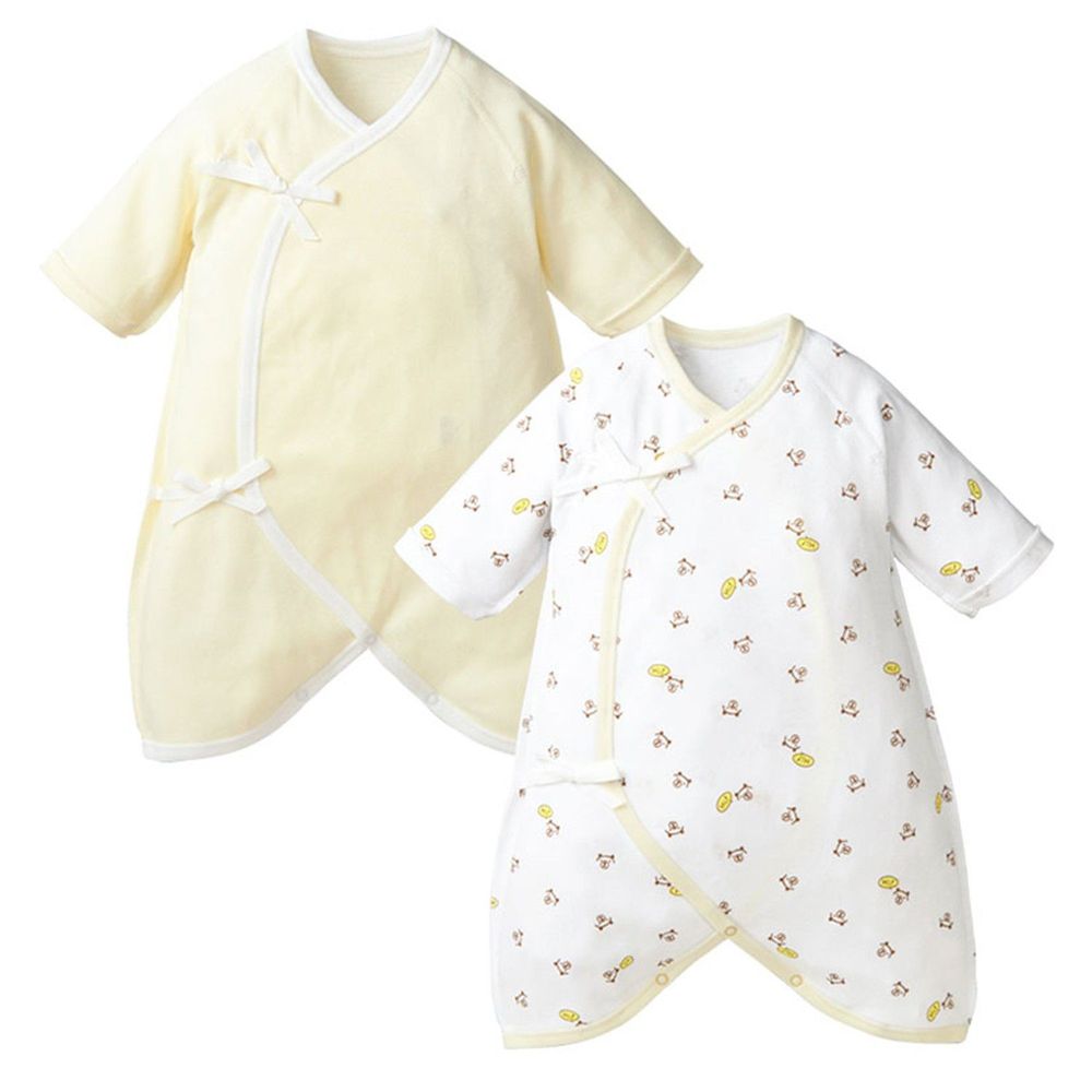 akachan honpo - 新生兒長袖肚衣兩件組-黃色 (50～60)