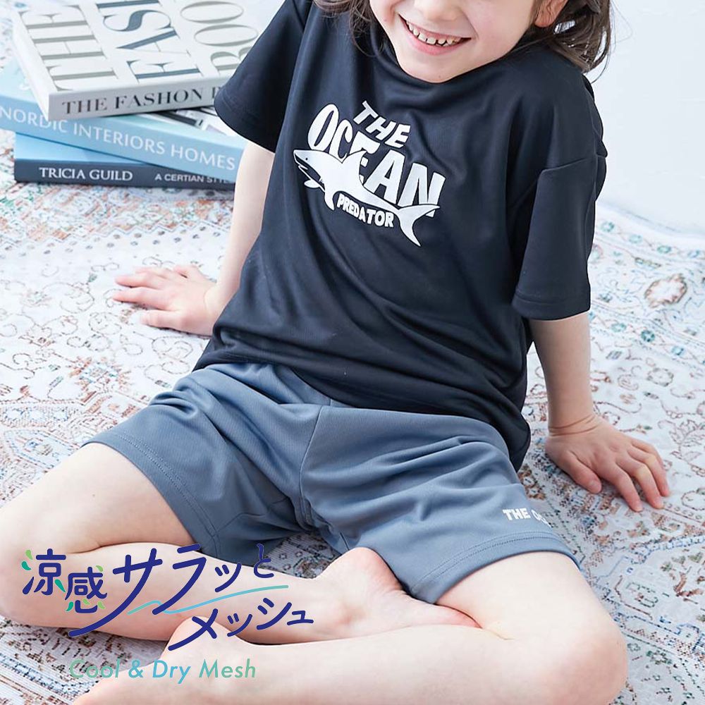 涼感速乾網眼 短袖家居服套裝-鯊魚-黑