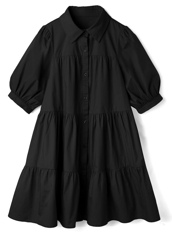 日本 GRL - 聯名款 蛋糕層次泡泡袖襯衫洋裝-灰褐杏